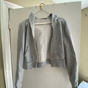 Brandy Melville Gray Cropped Zip Up Sweatshirt